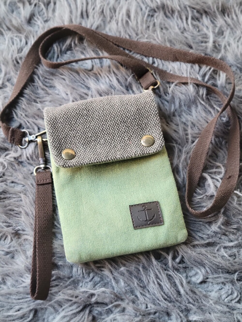 Canvas Crossbody Bag - Green & Brown